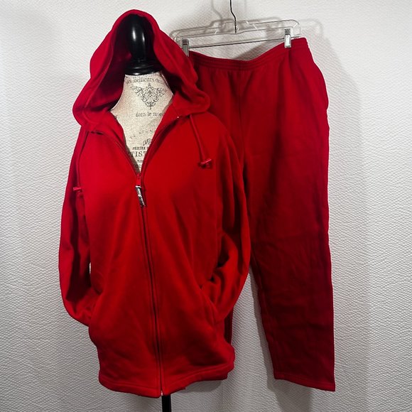 Vintage Baxter & Wells Fleece Red Pajamas Sweatsuit Set Zip Up Hoodie 2 pc XL - Picture 1 of 5